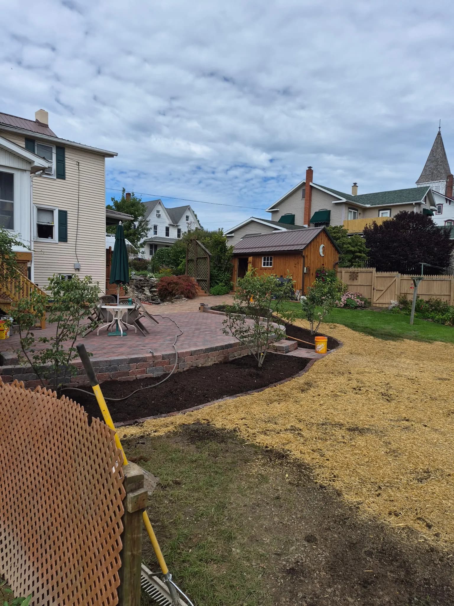 Backyard Patio Build With Steps and Fresh Lawn Seeding