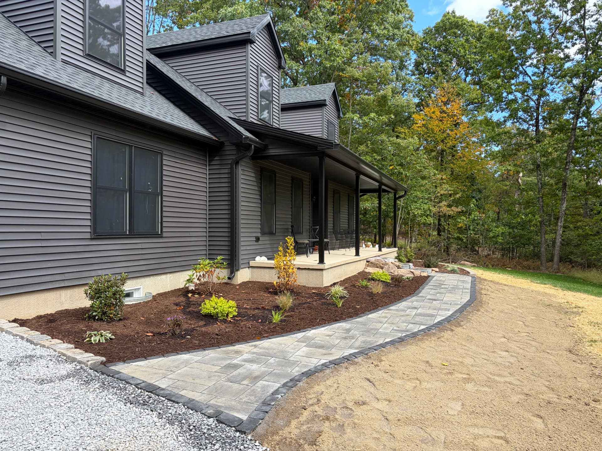 Gallery photos for Paver Walkway, Steps, and Fresh Landscape Beds Up Front: Image #3